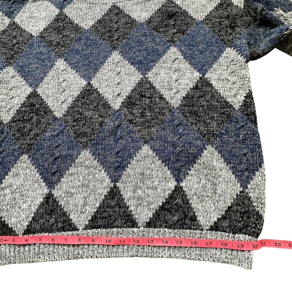VTG HENRY GRETHEL Sweater Argyle‎ Gray Blue XL Y2K 90s Handframe Knit Abstract - Picture 8 of 12